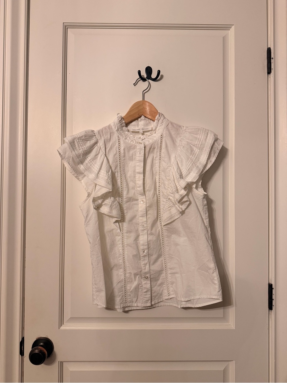 MELISSA NEPTON White Ruffle Sleeve Button-Front Blouse